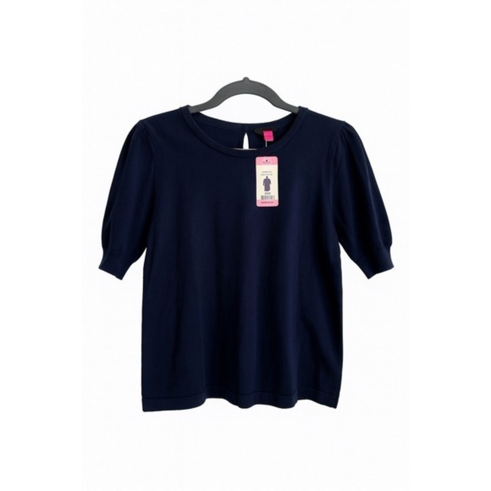 Vince Camuto Navy Puff Sleeve Sweater Small NWT Pearl Button Soft Corporate $59